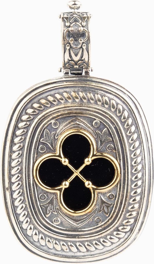 Подвеска из серебра 925 пробы и золота 750 пробы c ониксом и рубином