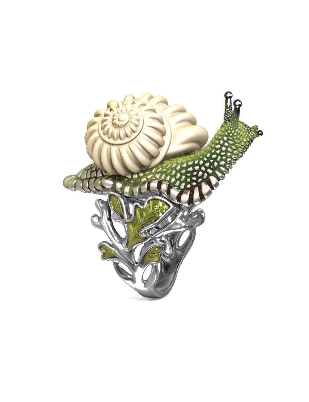 Кольцо из белого золота c эмалью и бивнем мамонта