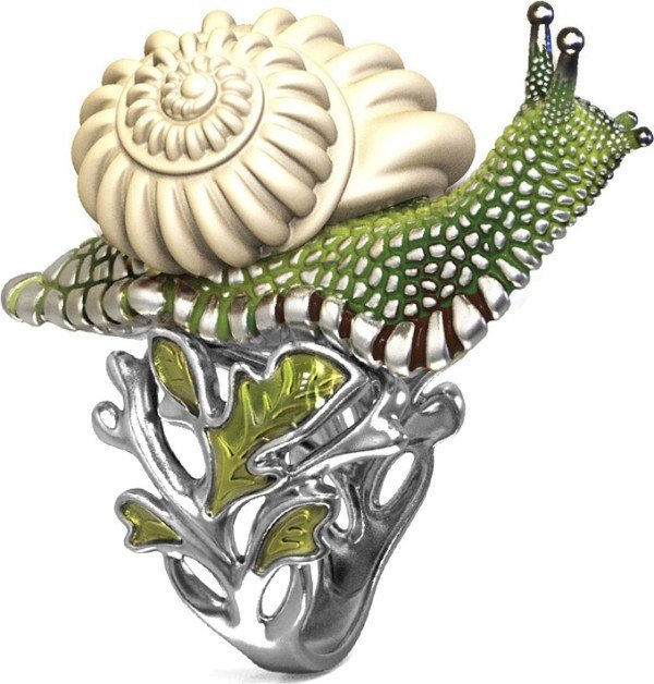 Кольцо из белого золота c эмалью и бивнем мамонта