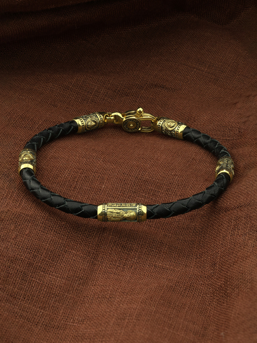 Браслет-шнурок из лимонного золота 585 пробы c кожаным шнурком