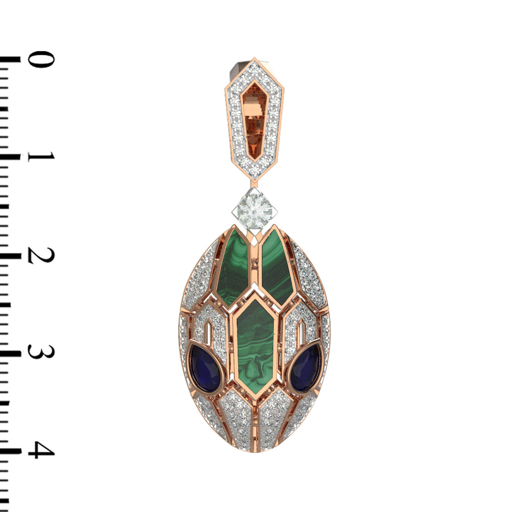 Подвеска из красного золота 585 пробы c бриллиантами, сапфиром и малахитом