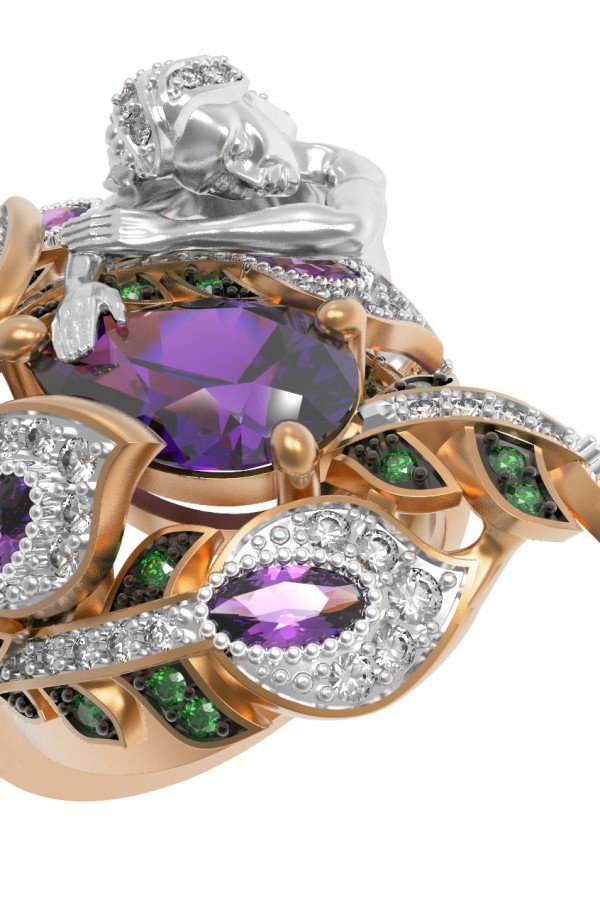 Кольцо из золота c фианитом и аметистом