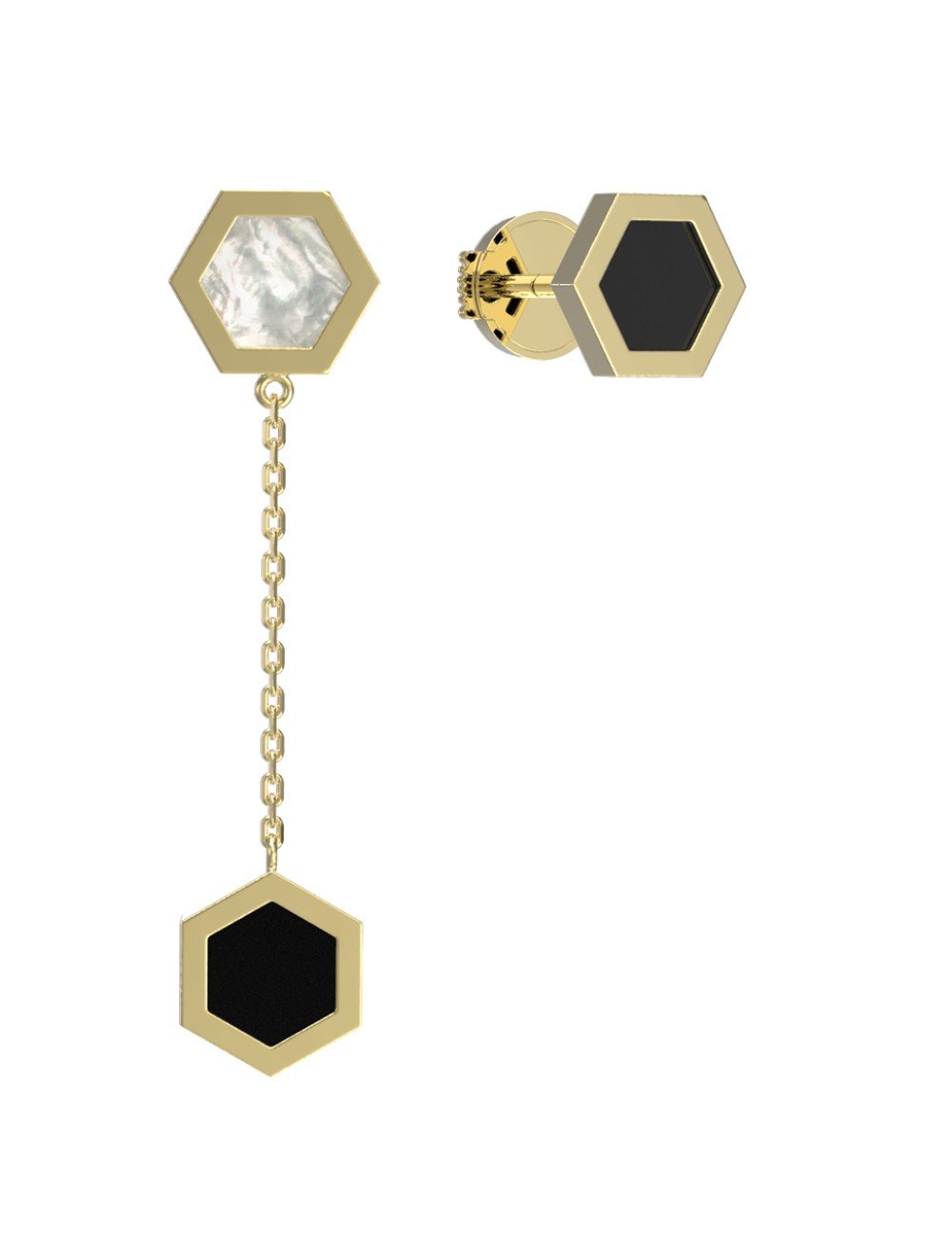 Серьги из лимонного золота c ониксом и перламутром