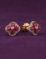 Серьги из золота 585 пробы c бриллиантами и рубином