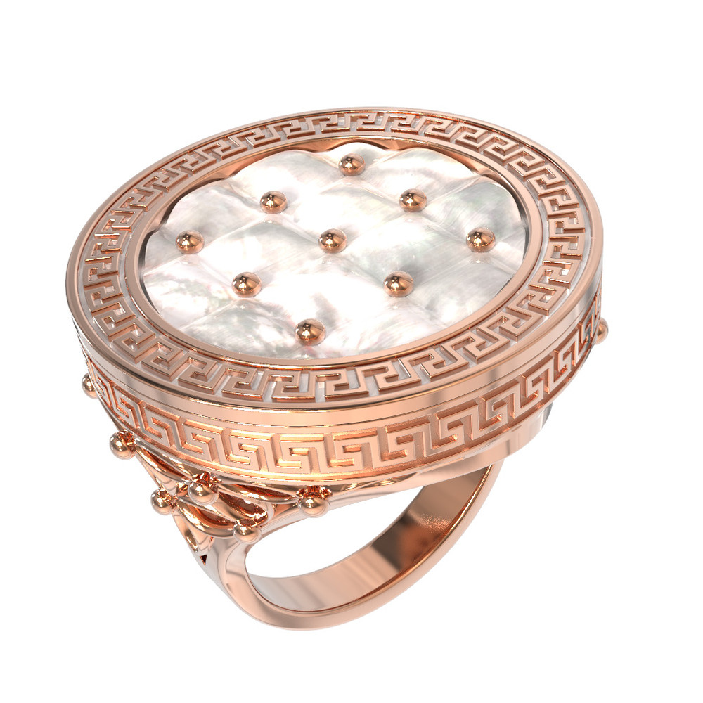 Кольцо из красного золота 585 пробы c эмалью и перламутром