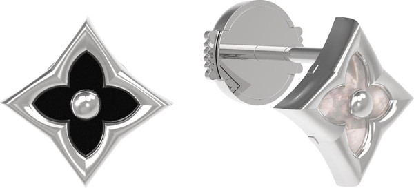 Серьги из белого золота 585 пробы c ониксом и перламутром