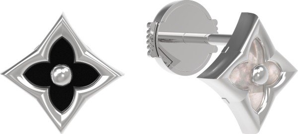 Серьги из белого золота c ониксом и перламутром