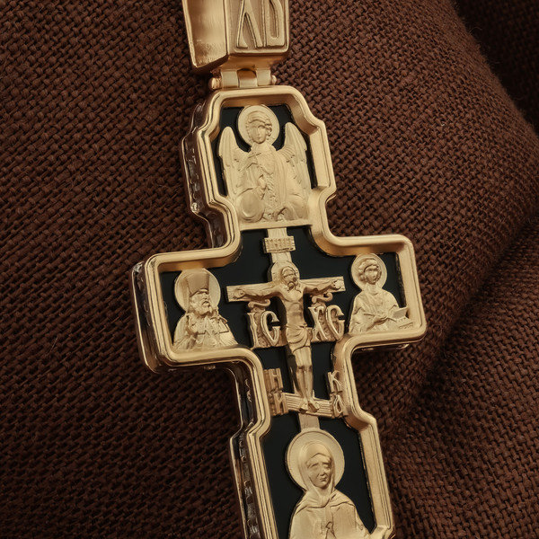 Крест из красного золота 585 пробы c ониксом