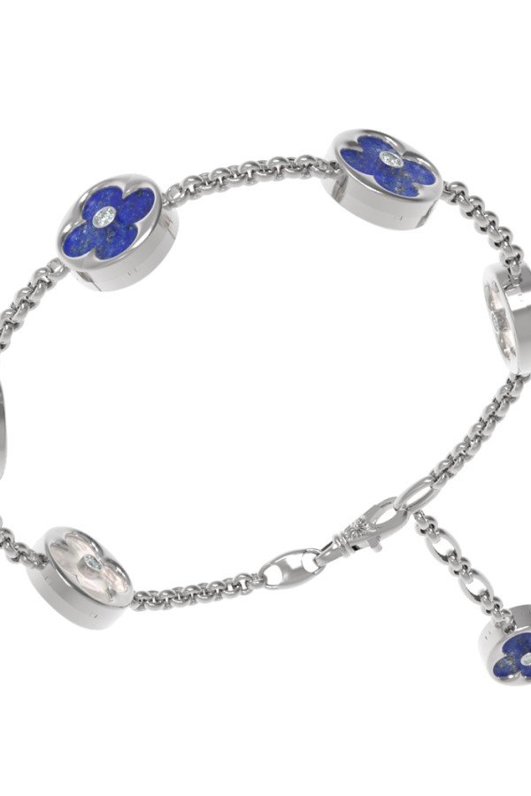 Браслет из белого золота c бриллиантами, лазуритом и перламутром