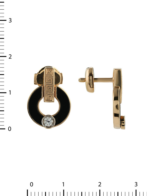 Серьги из красного золота 585 пробы c бриллиантами и ониксом