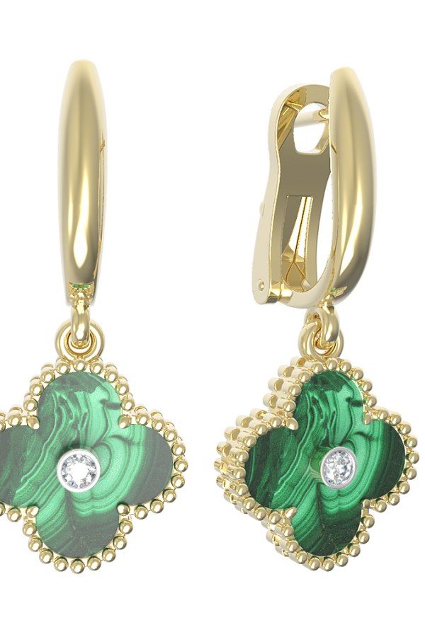 Серьги из лимонного золота c бриллиантами и малахитом