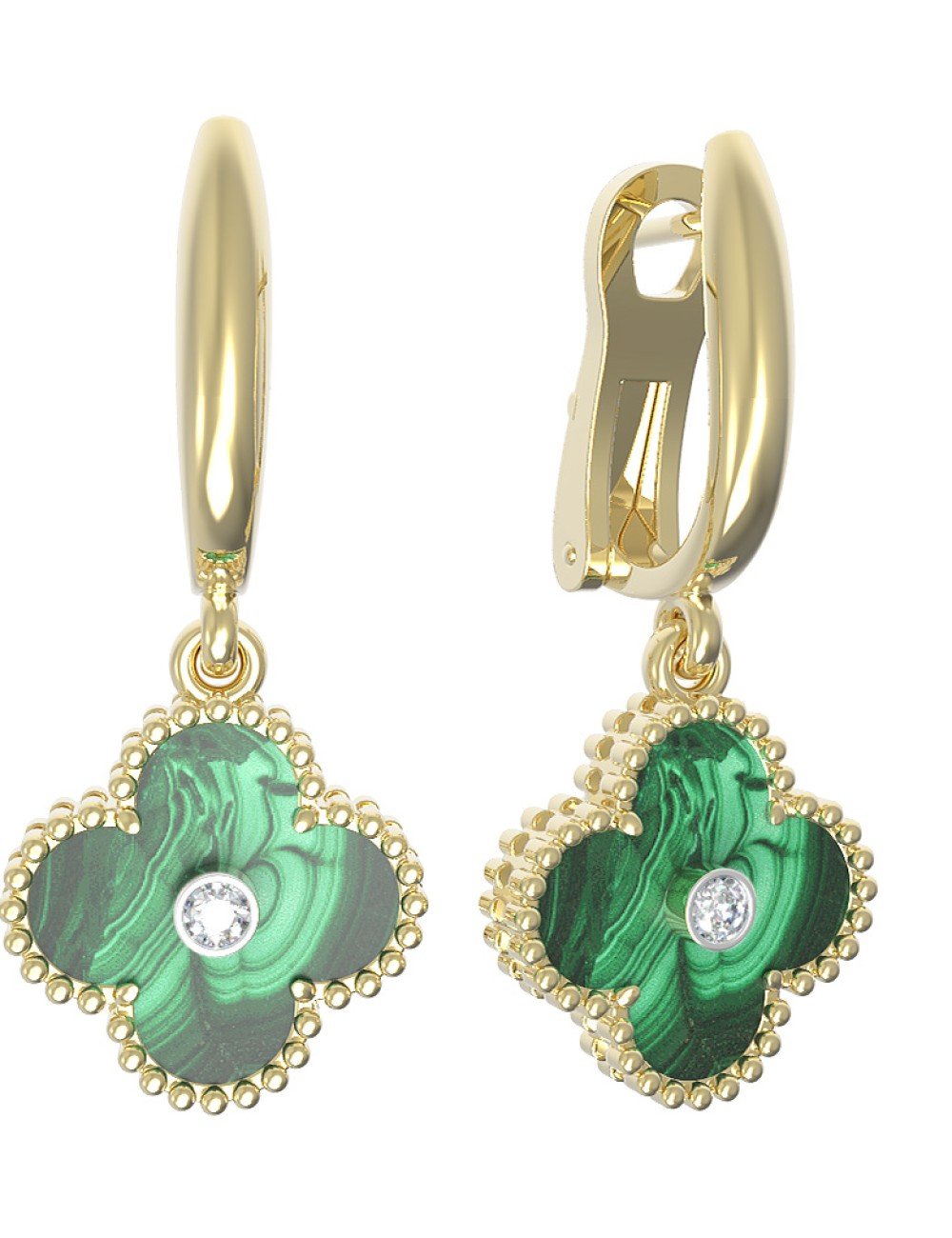 Серьги из лимонного золота c бриллиантами и малахитом