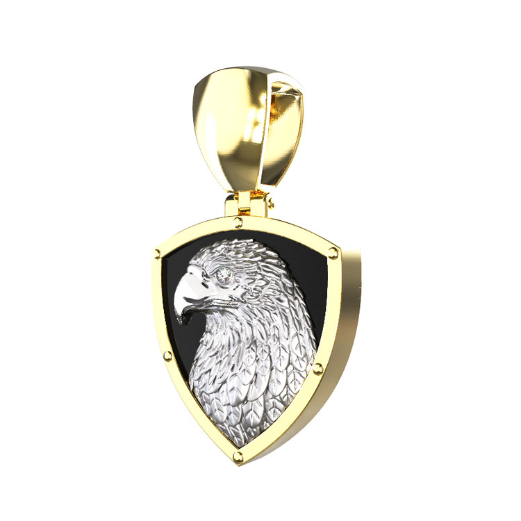 Подвеска из лимонного золота 585 пробы c бриллиантами и ониксом