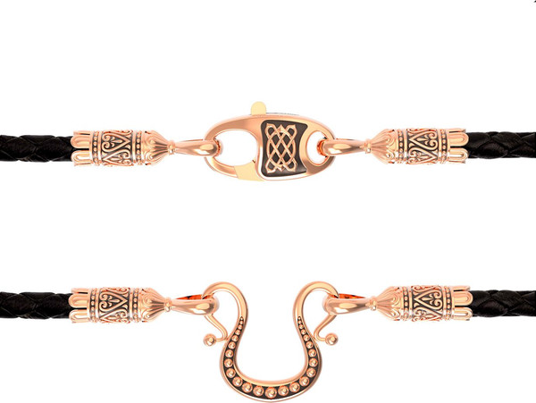 Цепь-шнурок кожа из красного золота 585 пробы c кожаным шнурком