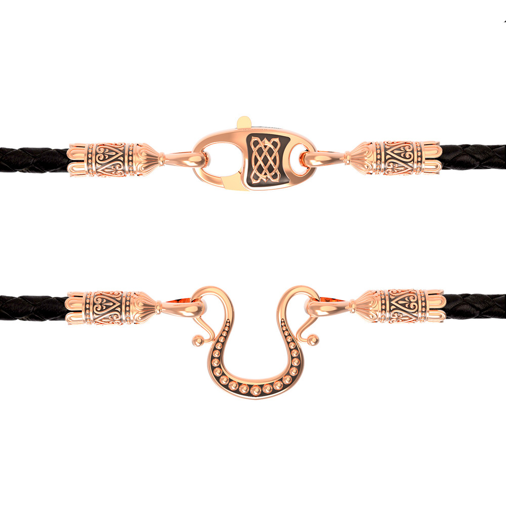 Цепь-шнурок кожа из красного золота 585 пробы c кожаным шнурком