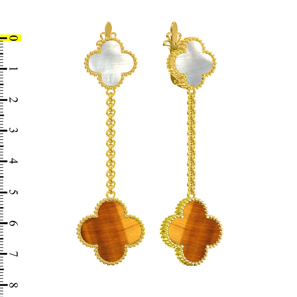 Серьги из лимонного золота 585 пробы c тигровым глазом и перламутром