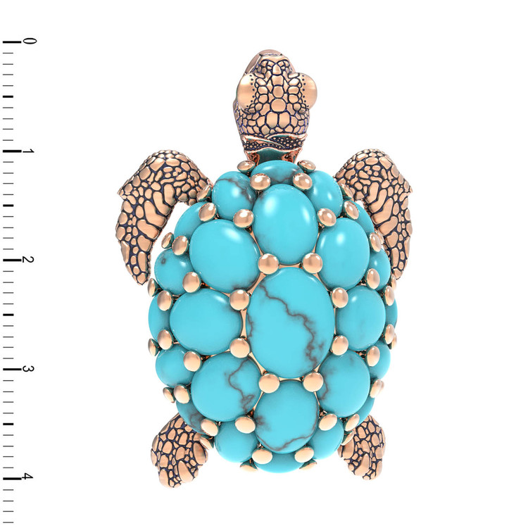 Брошь-подвеска из красного золота 585 пробы c эмалью и бирюзой