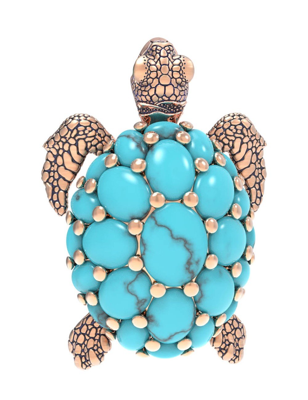 Брошь из золота c эмалью и бирюзой