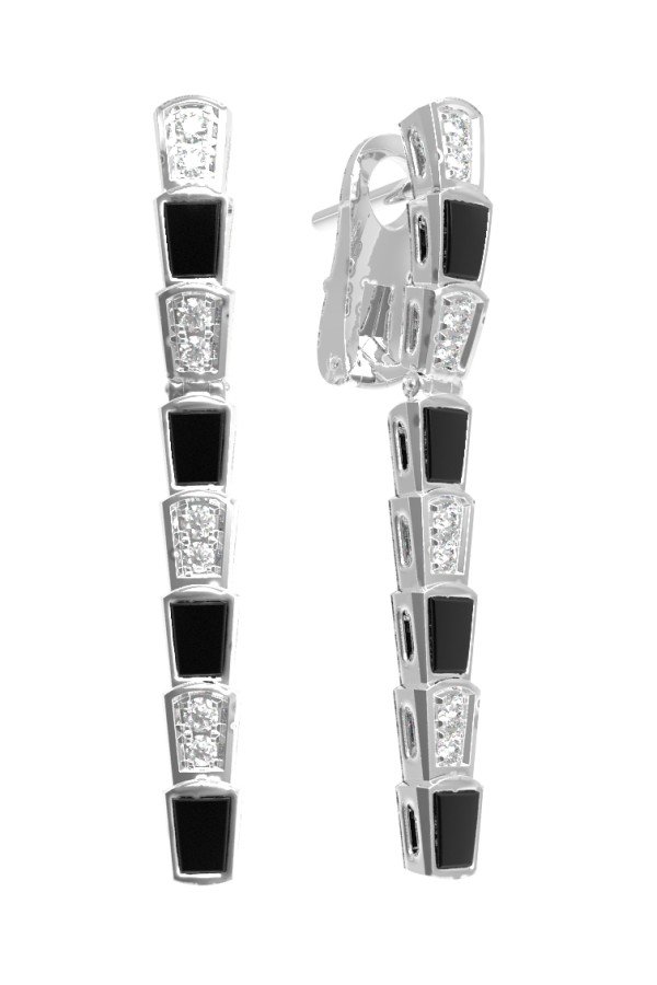 Серьги из белого золота c бриллиантами и ониксом