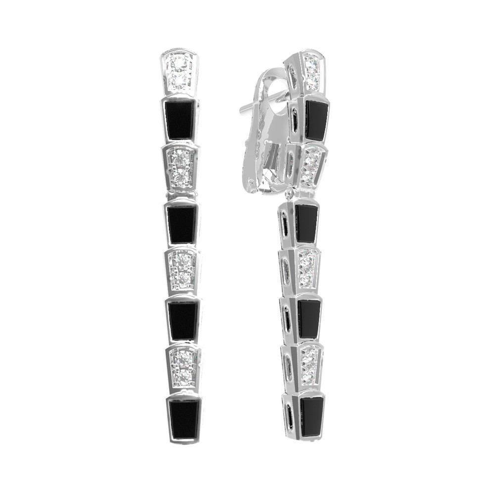 Серьги из белого золота 585 пробы c бриллиантами и ониксом