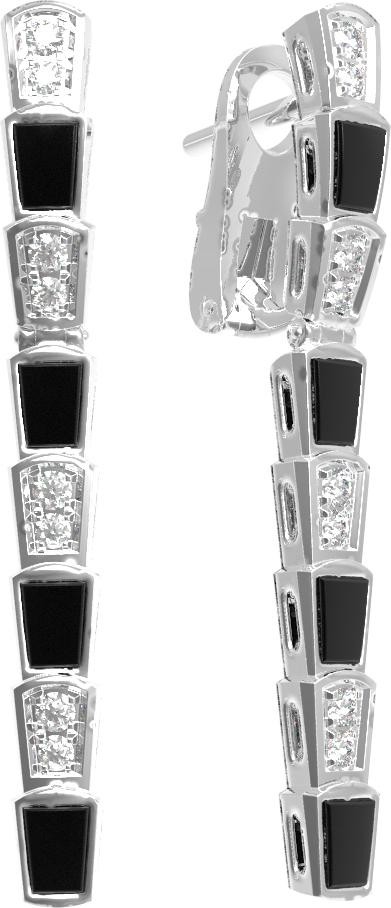 Серьги из белого золота 585 пробы c бриллиантами и ониксом