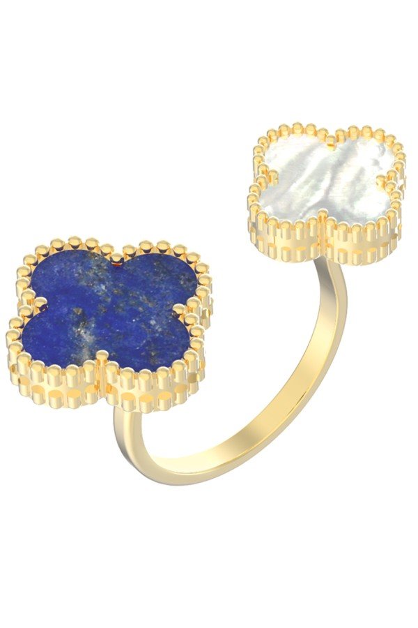 Кольцо из лимонного золота c лазуритом и перламутром