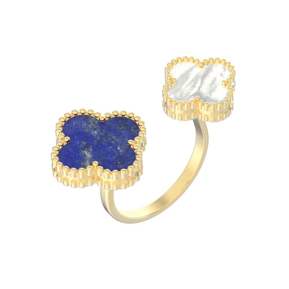 Кольцо из лимонного золота 585 пробы c лазуритом и перламутром