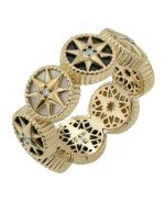 Кольцо из лимонного золота c бриллиантами, ониксом и перламутром