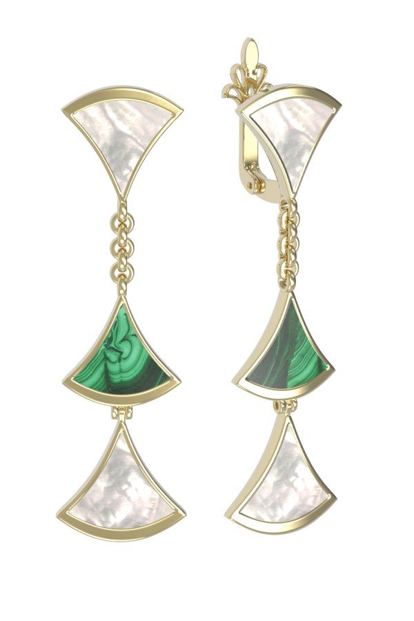 Серьги из лимонного золота c малахитом и перламутром