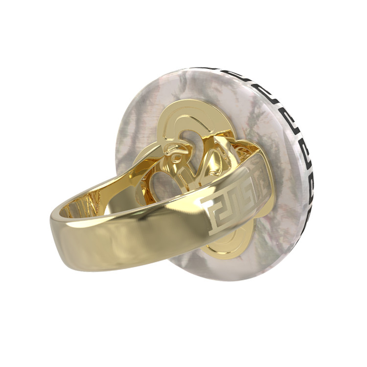 Кольцо из лимонного золота 585 пробы c эмалью и перламутром