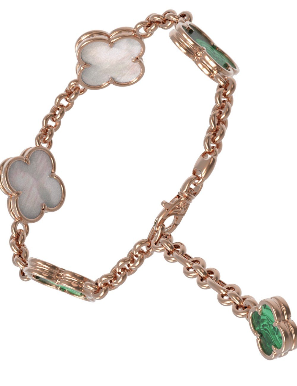 Браслет из золота c малахитом и перламутром