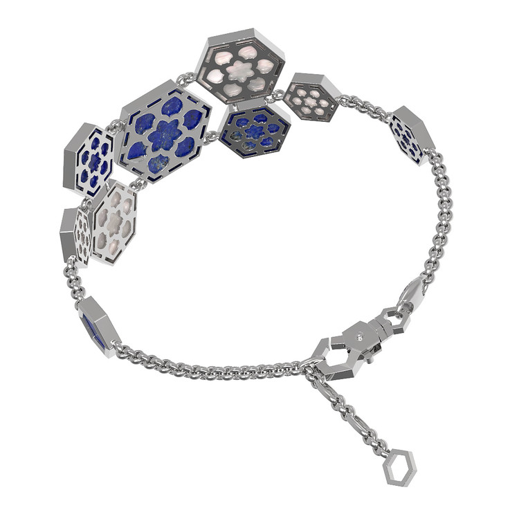 Браслет из белого золота 585 пробы c лазуритом и перламутром