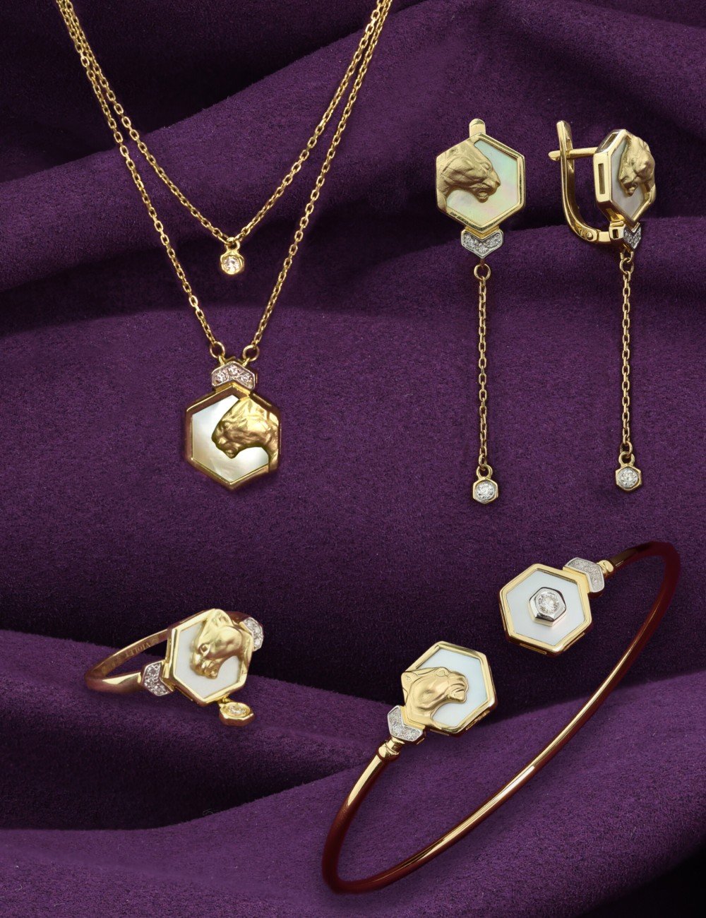 Колье из лимонного золота c бриллиантами и перламутром