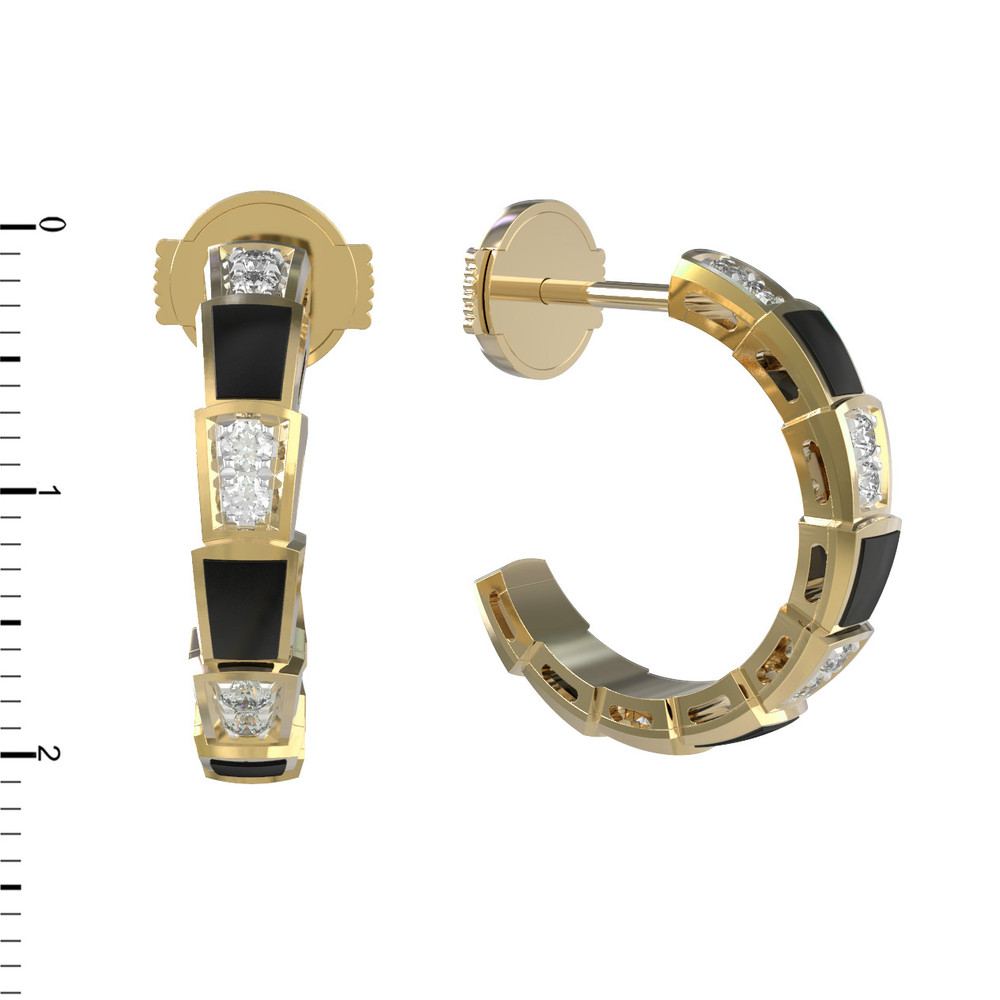 Серьги из лимонного золота 585 пробы c бриллиантами и ониксом