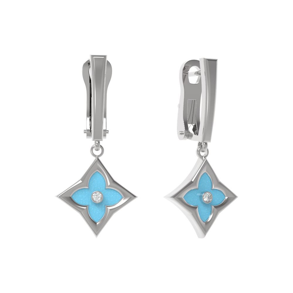 Серьги из белого золота 585 пробы c бриллиантами и бирюзой