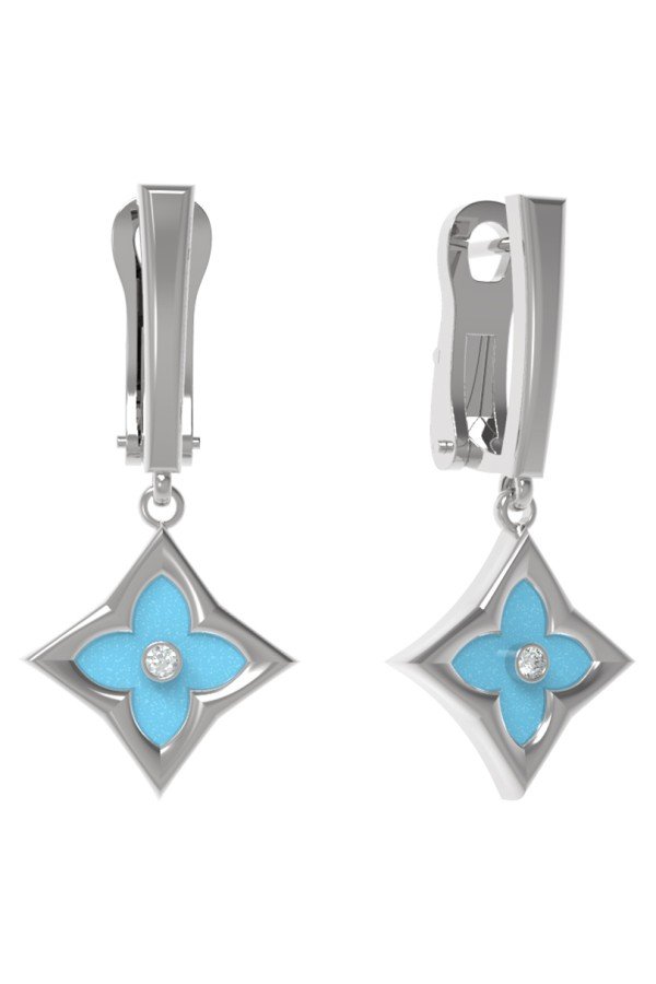 Серьги из белого золота c бриллиантами и бирюзой