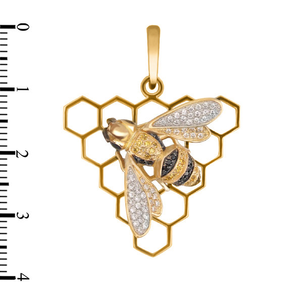 Подвеска из лимонного золота 585 пробы c эмалью и фианитом