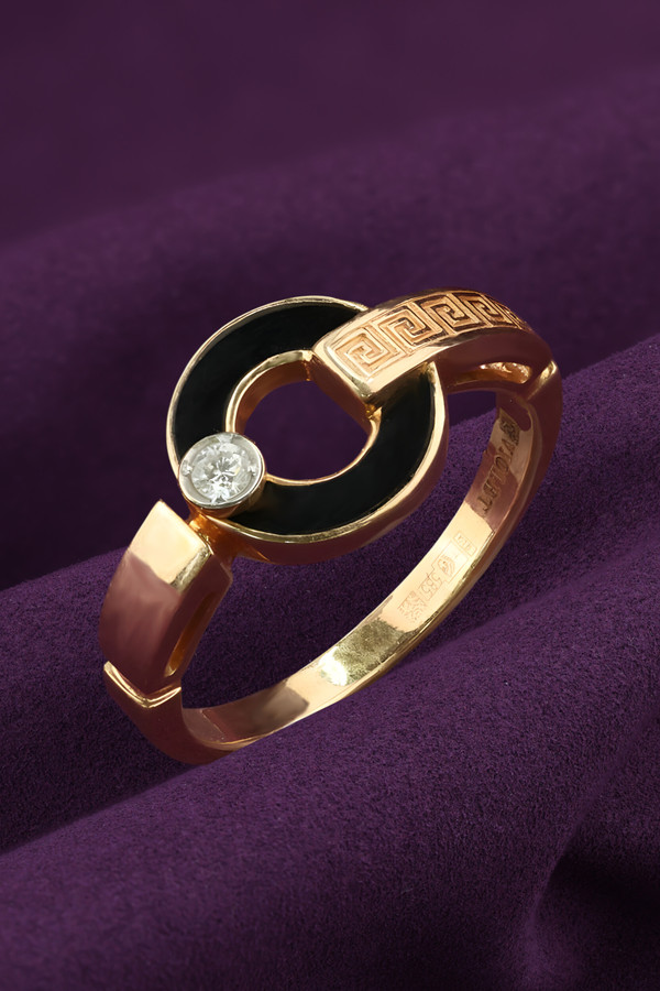 Кольцо из красного золота 585 пробы c бриллиантами и ониксом