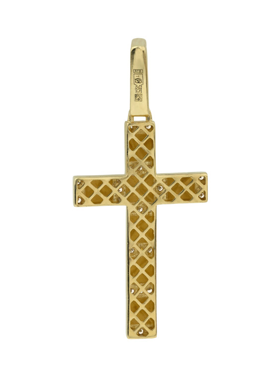 Крест из лимонного золота 585 пробы c бриллиантами