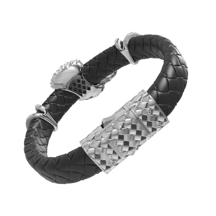 Браслет из белого золота 585 пробы c бриллиантами и кожаным шнурком