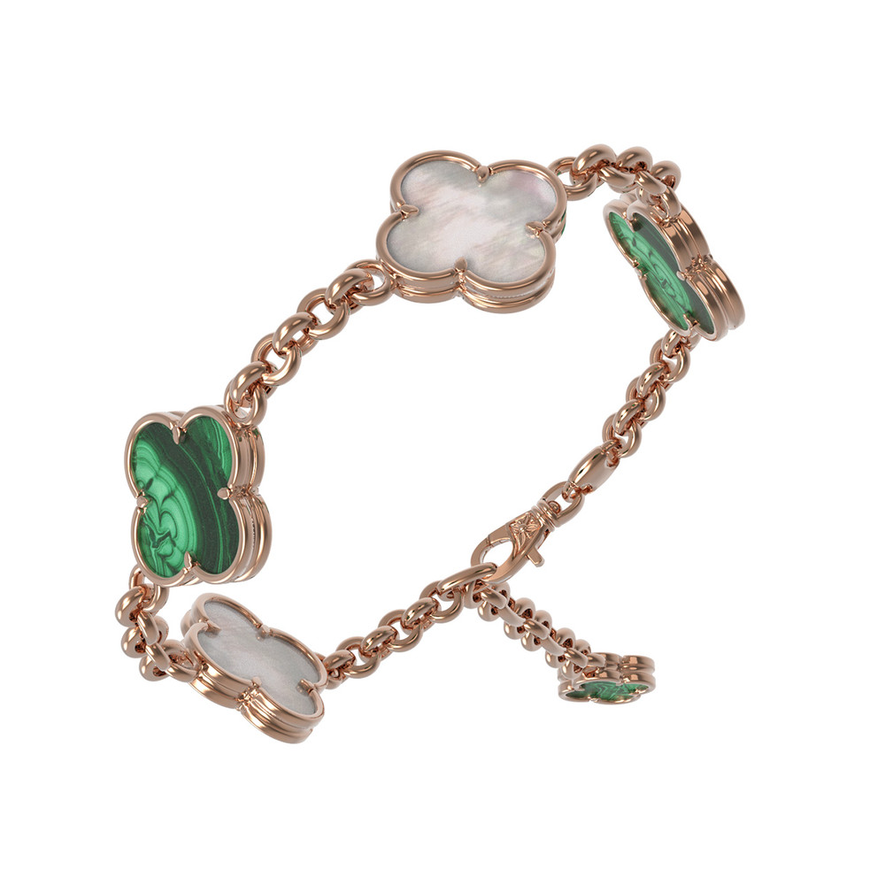 Браслет из красного золота 585 пробы c малахитом и перламутром