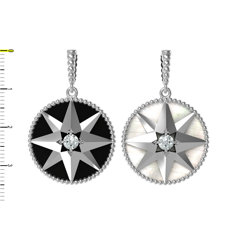 Подвеска из белого золота 585 пробы c фианитом, ониксом и перламутром