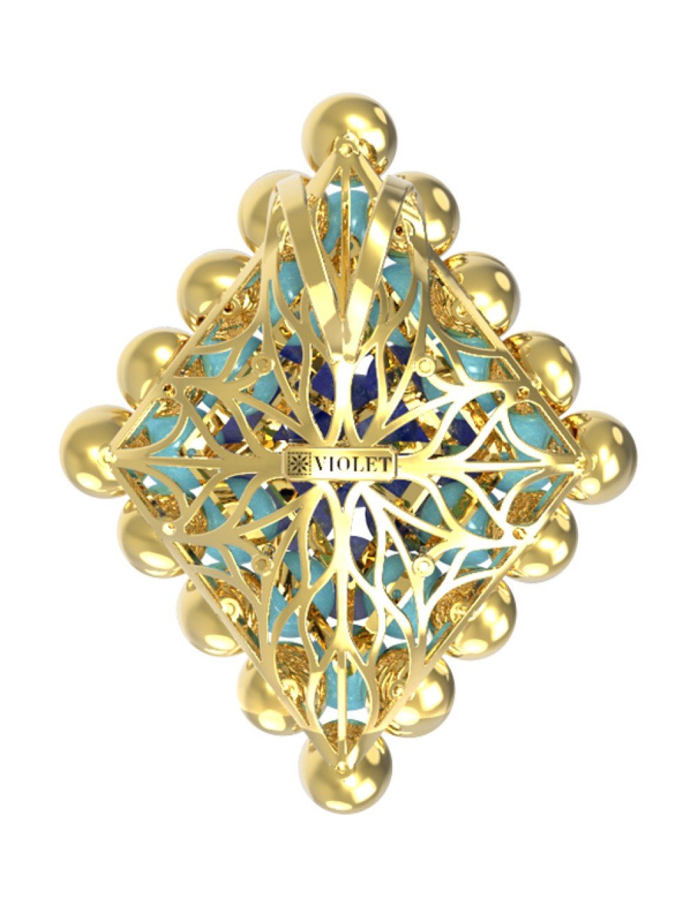 Подвеска из лимонного золота c бирюзой и лазуритом