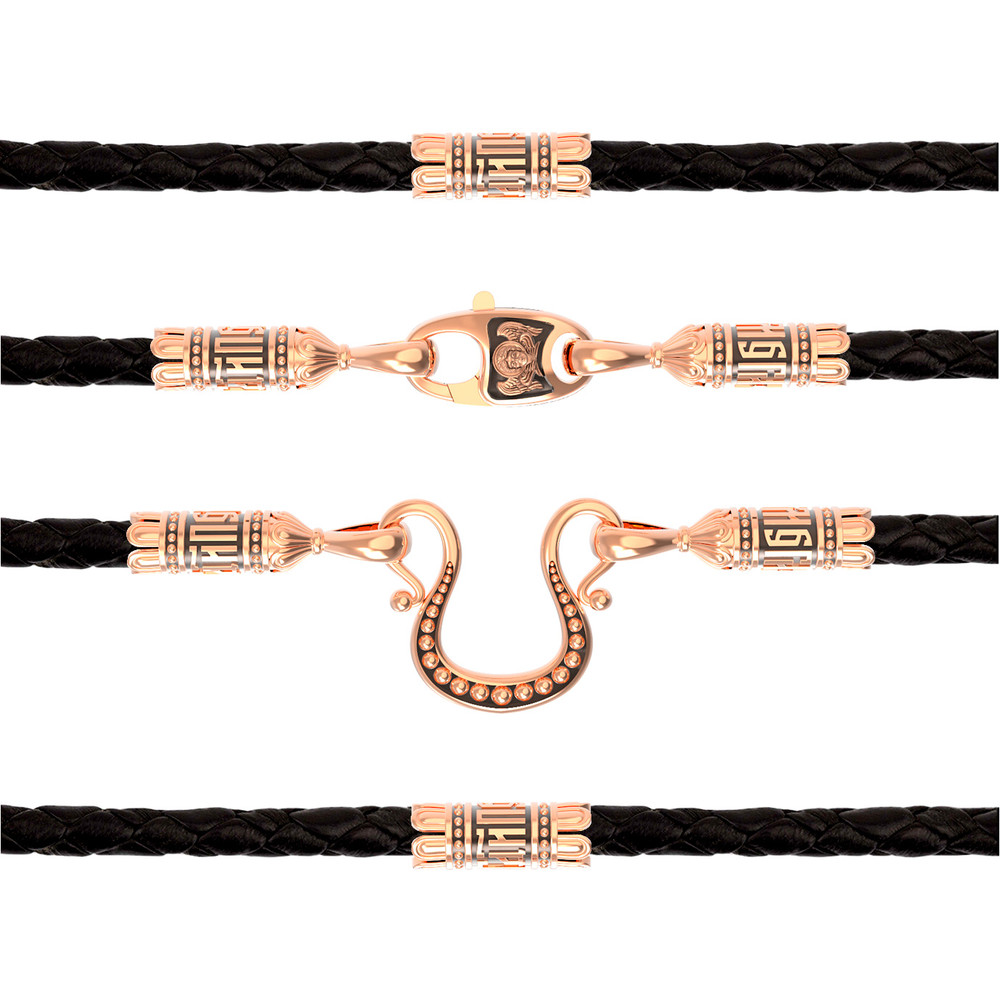 Цепь-шнурок кожа из красного золота 585 пробы c кожаным шнурком