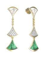 Серьги из лимонного золота c бриллиантами, малахитом и перламутром