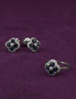 Серьги из белого золота 585 пробы c бриллиантами и сапфиром