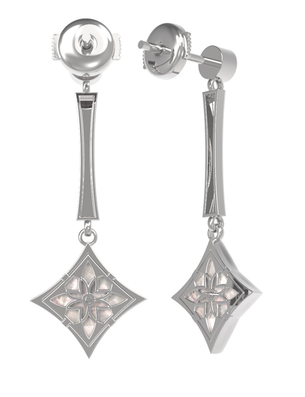 Серьги из белого золота c фианитом и перламутром