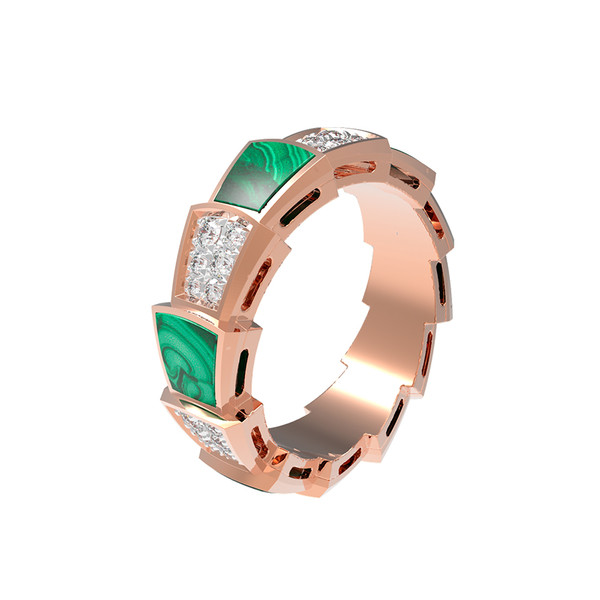 Кольцо из красного золота 585 пробы c бриллиантами и малахитом