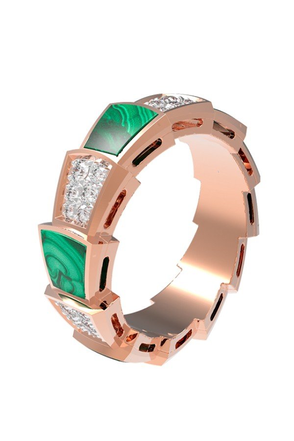 Кольцо из золота c бриллиантами и малахитом