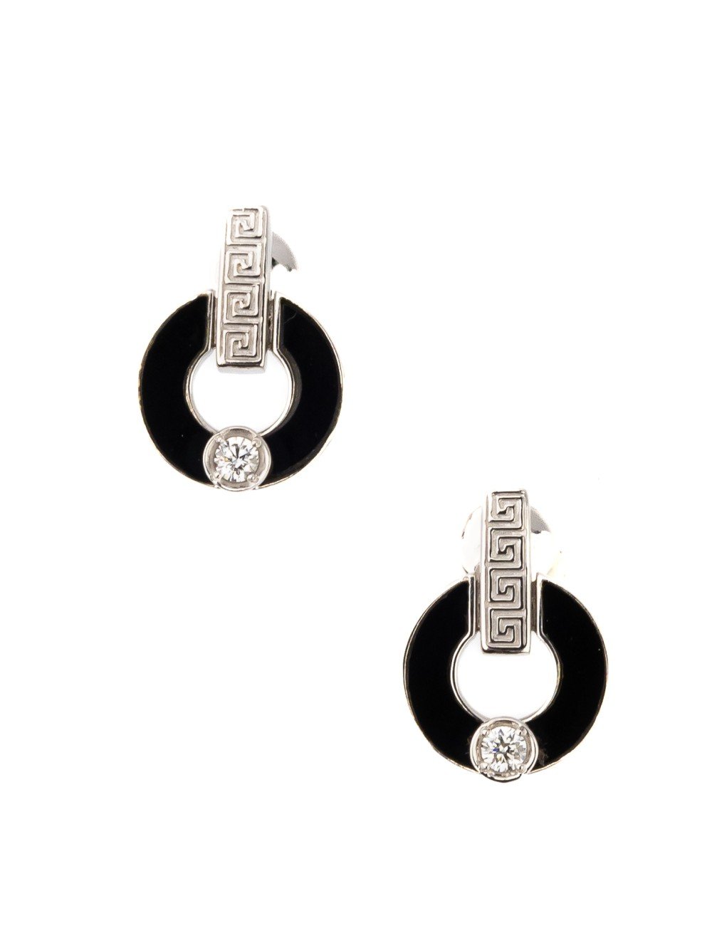 Серьги из белого золота c бриллиантами и ониксом